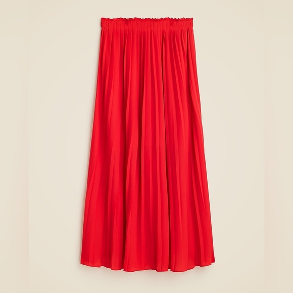 NWT J. Crew Red Pleated plisse maxi skirt drapey georgette Candy Apple Red Skirt - Picture 4 of 7